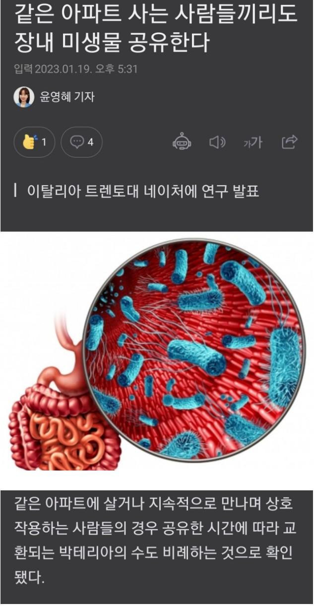 같은 아파트 사람이면 미생물 공유