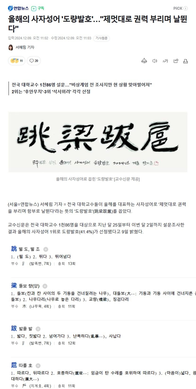 올해의 사자성어 &#034;도량발호&#034;