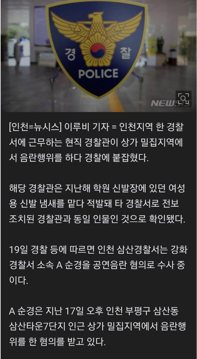 여자신발 냄새맡던 경찰관 음란행위하다 덜미