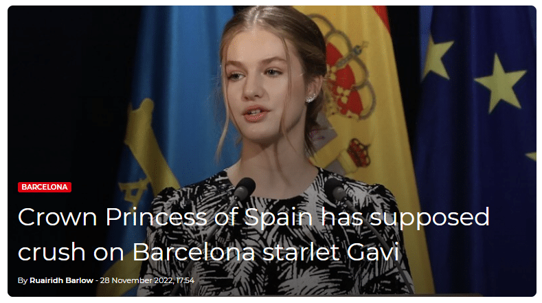 스페인 국가대표의 열렬한 팬인 스페인 왕세녀