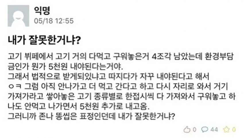 고기뷔페 환경부담금 때문에 빡친 사람 