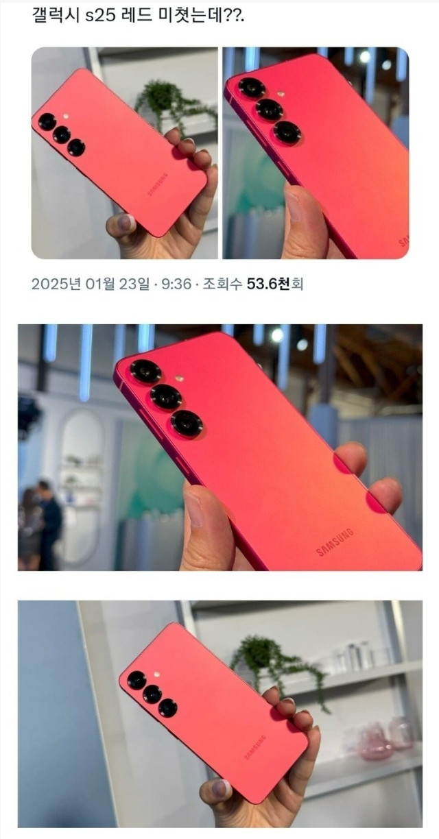 현재 반응 좋은 갤럭시 S25 코랄레드 색상